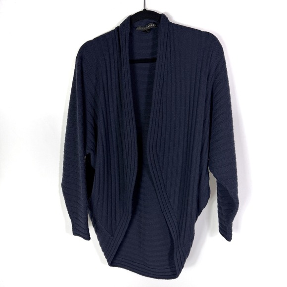 Ralph Lauren Black Label Cardigan Navy Blue 100% Cashmere Ribbed Cocoon Sz M - Picture 3 of 8